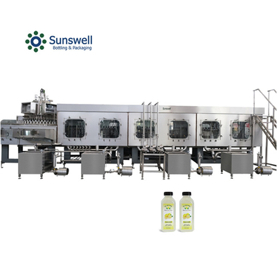 Máy đổ nước trái cây tốc độ cao Khử trùng Rinsing Fruit Chunk Peristaltic Weighing Bottling Sealing Monoblock