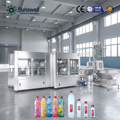 Dây chuyền sản xuất đóng chai nước PET 500ml 24000BPH Máy chiết rót 3 trong 1